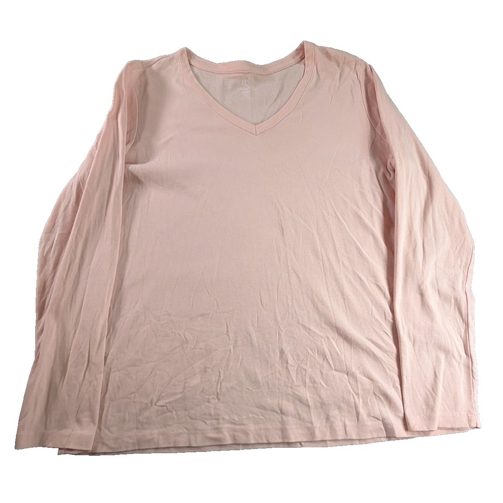 Lands End Shaped Womens XL Pink Blush V-Neck Long Sleeve Cotton Tee Shirt Top